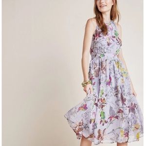 Anthropologie purple floral Hermia midi dress